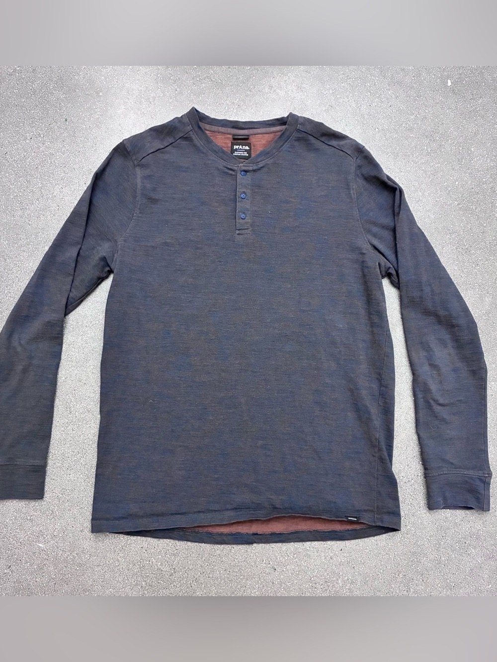 Prana Men’s Medium Ronnie Henley Long Sleeve Button Cotton Dark Sky Heather